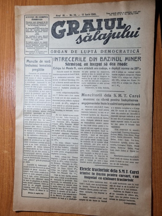 graiul salajului 11 iunie 1949-art. carei,mina sarmasag,zalau