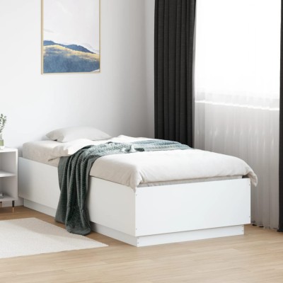 vidaXL Cadru de pat cu LED, alb, 75x190 cm, lemn prelucrat 3209667 foto