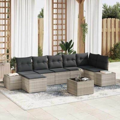 vidaXL Set de canapele pentru grădină 8 pcs Gri deschis Rattan poli 3355831 foto