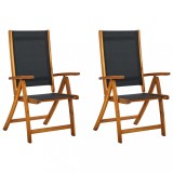 vidaXL Set 2 Scaune Gradina Pliabile Lemn Acacia Textilena Negre Rabatabile 5 pozitii 57.5x72x109 cm