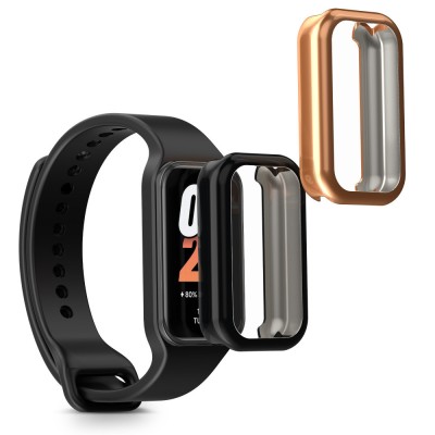 Set 2 Huse Kwmobile pentru Xiaomi Smart Band 8 Active/Redmi Band 2, Negru/Auriu, Silicon, KWM000025BJ002C foto