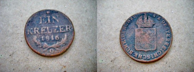 5186-Moneda Veche Austria 1 Kreuzer 1816-O- Bronze, 2.5Cm. foto