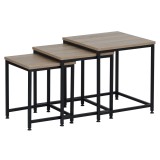 Cumpara ieftin Set 3 masute cafea mdf laminat stejar sonoma metal negru Kastler 40x40x42 cm, 35x35x39 cm, 30x30x36 cm