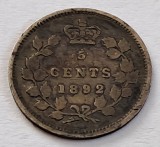 Canada, 5 Cents 1892, Regina Victoria, America de Nord