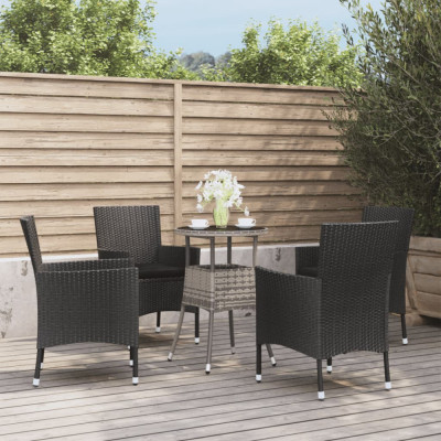 vidaXL Set bistro de grădină cu perne, 5 piese, negru, poliratan 3187427 foto