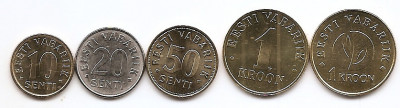 Estonia Set 5 - 10, 20, 50 senti 1, 1 Kroon 2003/08, CL27, UNC !!! foto