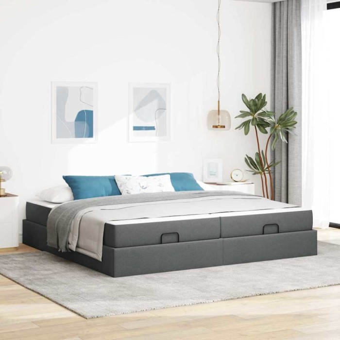vidaXL Cadru de pat cu depozitare Gri &icirc;nchis 200 x 200 cm țesătură 3399516