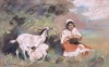 Ion MARINESCU-V&Acirc;LSAN (1866-1935)-Ţărăncuţă cu caprele, pastel, Scene gen, Impresionism