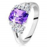 Inel de culoare argintie, zirconiu violet, zirconii strălucitoare, transparente - Marime inel: 60