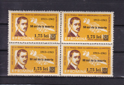 1963 LP 567- 50 DE ANI DE LA MOARTEA LUI A. VLAICU-SUPRATIPAR BLOC 4 TIMBRE MNH foto