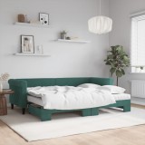VidaXL Pat de zi cu extensie și saltele verde &icirc;nchis 80x200 cm catifea