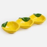 Platou ceramic pentru aperitive cu 3 compartimente, forma de lăm&acirc;i, 26x11x3,5 cm, galben, CMCLASS