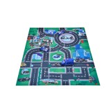Set 3 masinute si mocheta tip covor de joaca pentru copii, model cu stingere incendiu in oras, verde
