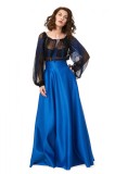 Fusta Lunga Clos Tafta Royal Blue Straie, Talie Inalta, Eleganta, Maxi 110cm, Fabricata Romania
