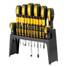 Set surubelnite cu stand Rebel, 18 piese (8 standard + 10 precizie) pentru bricolaj