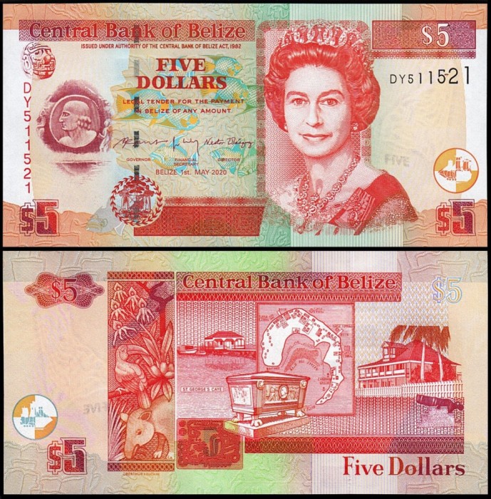 !!! BELIZE - 5 DOLARI 2020 - P 67 h - UNC // NU TRIMIT PRIN CURIER