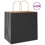 vidaXL Pungi de h&acirc;rtie 250 buc cu m&acirc;nere negre 26x17x25 cm