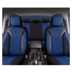 Set Huse Scaune Auto pentru Seat Leon - Panda Paris, Albastru-Negru, 11 piese foto