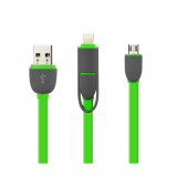 Cablu De Date MRG M-167, 2 in 1, Iphone 5/6 + Micro Usb, Verde C167, Other