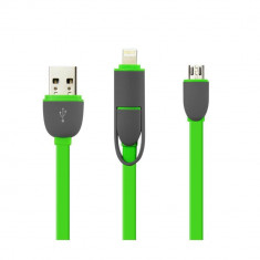 Cablu De Date MRG M-167, 2 in 1, Iphone 5/6 + Micro Usb, Verde C167