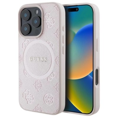 Husa pentru iPhone 16 Pro - Guess Saffiano Peony Classic Logo MagSafe (GUHMP16LPSAPSMEP) - Pink foto