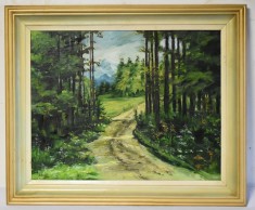 G. Suditu - Carare in padure - Peisaj - ulei/placaj - semnat/datat 1994