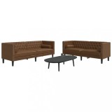 VidaXL Set canapele Chesterfield perne 2 piese maro piele &icirc;ntoarsă eco