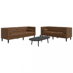 vidaXL Set canapele Chesterfield perne 2 piese maro piele &amp;icirc;ntoarsă eco foto