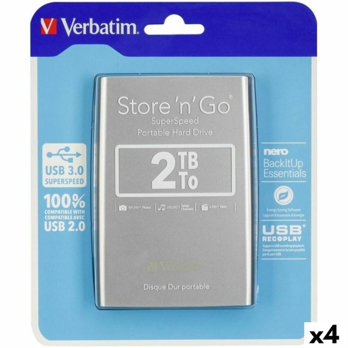 Hard disk Extern Verbatim STORE &#039;N&#039; GO Negru Argintiu HDD 2 TB (4 Unități)