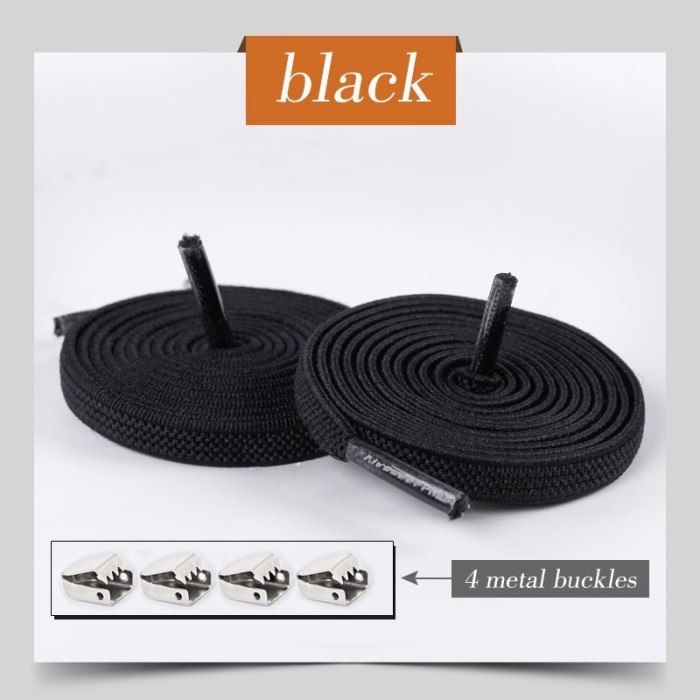 Negru - Sireturi elastice inteligente, functie NO TOUCH, Plate, 6MM, MOI, SIRETILA