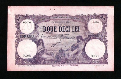 ROMANIA 20 LEI - Decembrie 1927 . Foarte frumoasa si rara ! foto