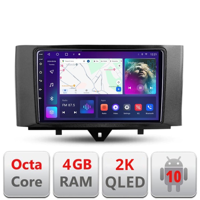 Navigatie Smart For Two 2010-2015 C-Smart10 Android Octa Core Ecran 2K QLED GPS 4G 4+32GB 360 KIT-SMART10+EDT-E409-2K CarStore Technology