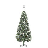 Brad Crăciun artificial pre-iluminat globuri/conuri pin 210 cm