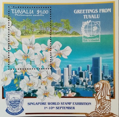 BC328, Tuvalu, colita Exp.Filatelica Singapore 1995 foto
