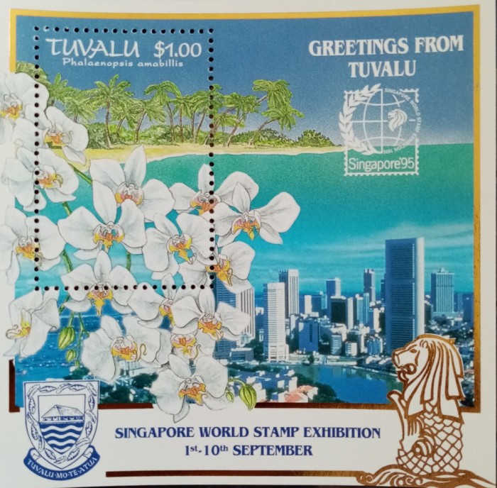BC328, Tuvalu, colita Exp.Filatelica Singapore 1995