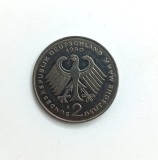 GERMANIA FEDERALA 2 mark 1990 ( F ) _ moneda Kurt Schumacher _km # 149 politica, Europa, Cupru-Nichel