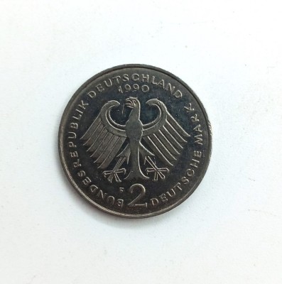 GERMANIA FEDERALA 2 mark 1990 ( F ) _ moneda Kurt Schumacher _km # 149 politica foto
