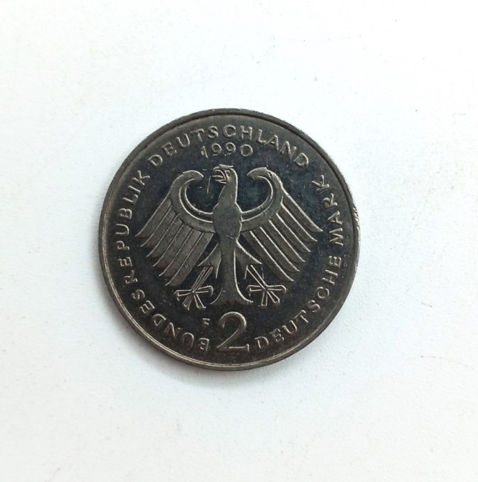 GERMANIA FEDERALA 2 mark 1990 ( F ) _ moneda Kurt Schumacher _km # 149 politica