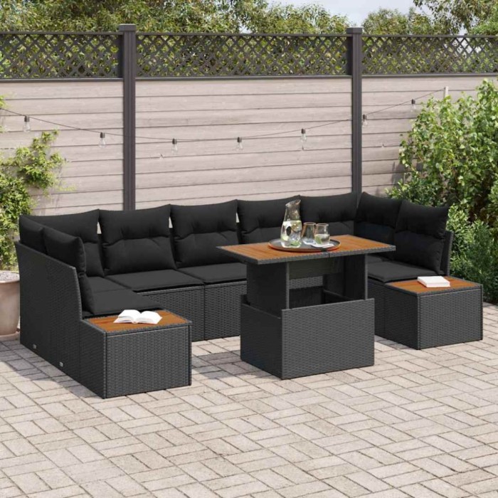 vidaXL Set de masă pentru grădină 8 pcs Negru și Maro 100 x 55 x 73 cm 3350045