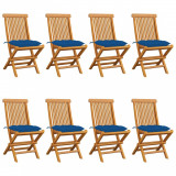 vidaXL Scaune grădină cu perne albastre, 8 buc, lemn masiv tec 3072942