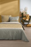 Lenjerie Magdala Pat Dublu King Size, 3 Piese, Cearsaf Pilota 260x240cm, 2 Fete De Perna 63&times;63cm, Culoare Mustar, 100% Bumbac Oeko Tex