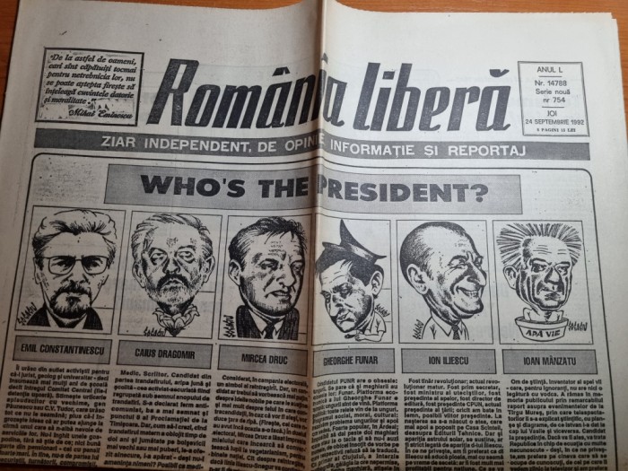 romania libera 24 septembrie 1992-alegerile prezidentiale,prezentare candidati