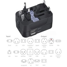 Incarcator universal cu adaptor, 2 porturi USB, negru, Gonga foto