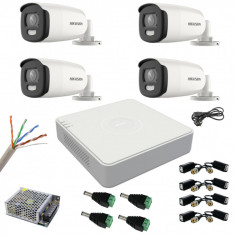 Sistem supraveghere Hikvision 4 camere 5MP ColorVu, Color noaptea 40m, DVR cu 4 canale 5MP, accesorii incluse SafetyGuard Surveillance