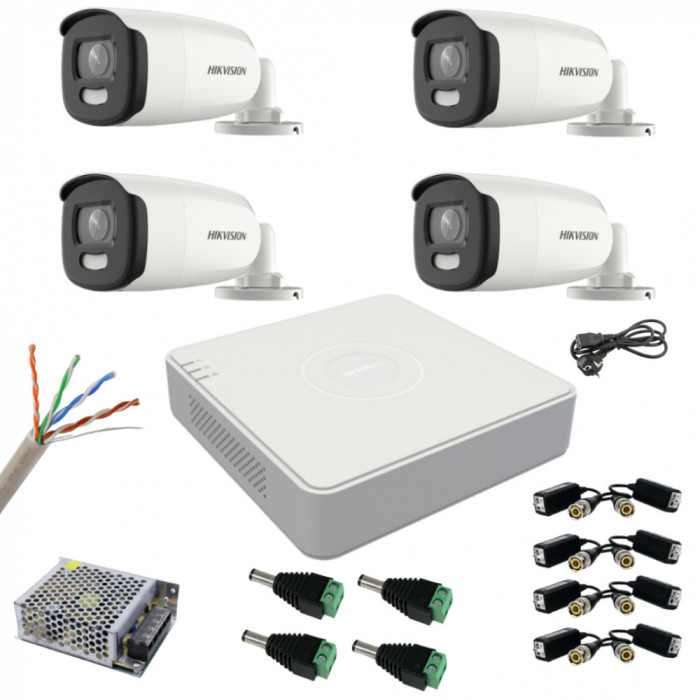 Sistem supraveghere Hikvision 4 camere 5MP ColorVu, Color noaptea 40m, DVR cu 4 canale 5MP, accesorii incluse SafetyGuard Surveillance