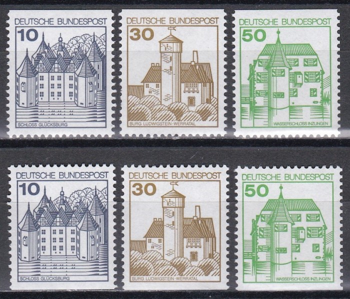 Germania 1990 - Obiective Turistice, Nedantelate sus, respectiv jos, MNH