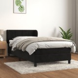 VidaXL Pat box spring cu saltea, negru, 100x200 cm, catifea