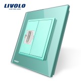Priza HDMI simpla Livolo verde cu rama din sticla termorezistenta