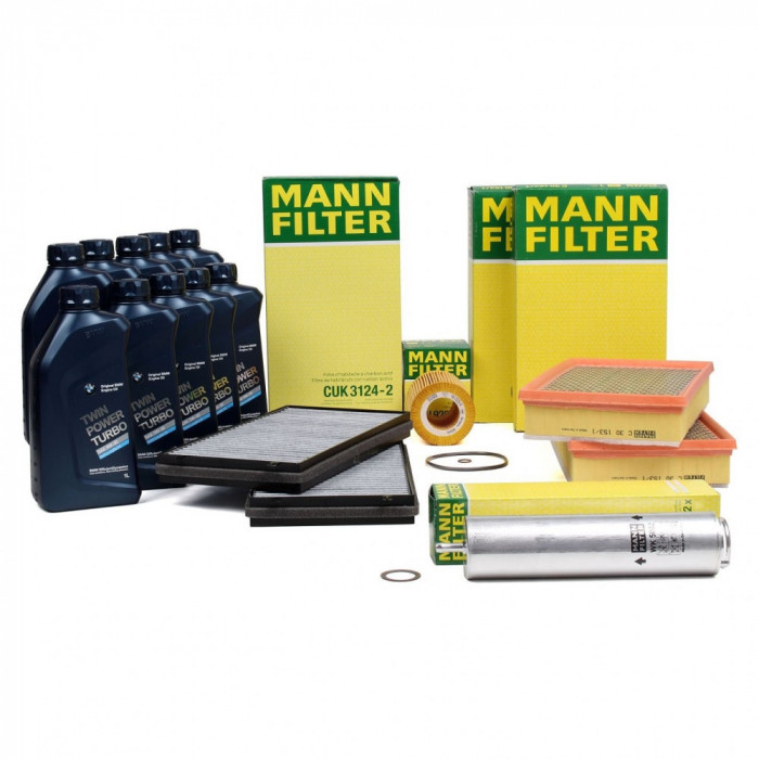 Pachet Revizie Filtru Aer + Polen + Ulei + Combustibil Mann Filter + Ulei Motor Bmw Twin Power Turbo 5W-30 10L Bmw Seria 7 E65, E66, E67 2001-2009 740