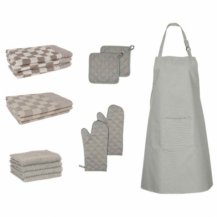 Set prosoape 15 piese mănuși cuptor/suporturi oale gri bumbac